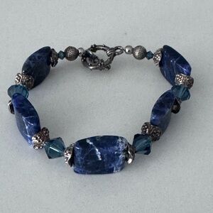 💙 Blue Sodalite & Crystal Beaded Bracelet | Artisan Style Toggle